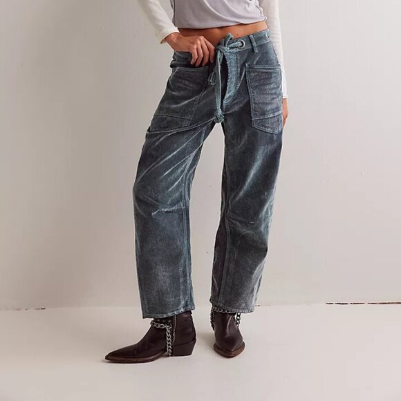 brand New We The Free Moxie Flocked Pull-On Barrel Color Mountain Green Jeans
